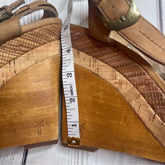 FRYE Bridget Ornament Tan Leather Wedge Heel Sandals Women's Size US 9.5 M 73441 - Picture 6 of 10